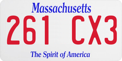 MA license plate 261CX3
