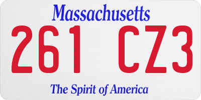 MA license plate 261CZ3