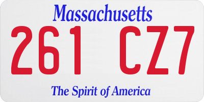 MA license plate 261CZ7
