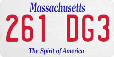 MA license plate 261DG3