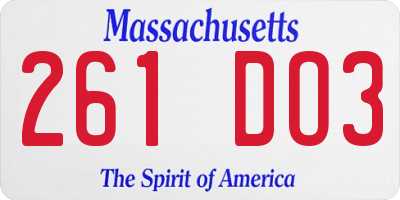 MA license plate 261DO3