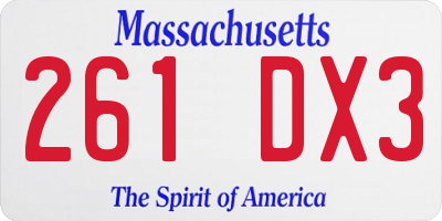 MA license plate 261DX3
