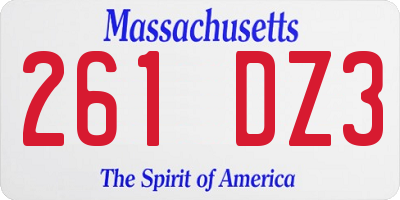 MA license plate 261DZ3
