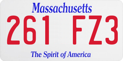 MA license plate 261FZ3