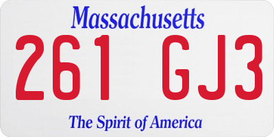 MA license plate 261GJ3