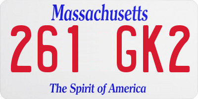 MA license plate 261GK2