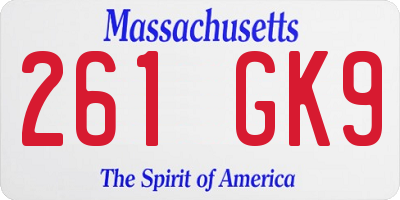 MA license plate 261GK9