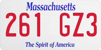 MA license plate 261GZ3