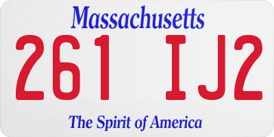 MA license plate 261IJ2