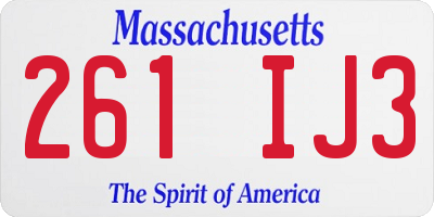 MA license plate 261IJ3