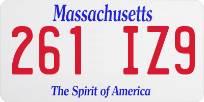 MA license plate 261IZ9