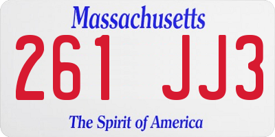 MA license plate 261JJ3