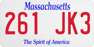 MA license plate 261JK3