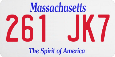 MA license plate 261JK7