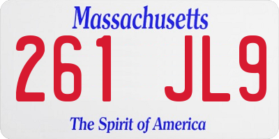 MA license plate 261JL9