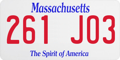 MA license plate 261JO3