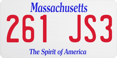 MA license plate 261JS3