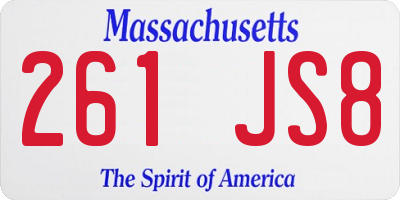 MA license plate 261JS8