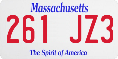 MA license plate 261JZ3