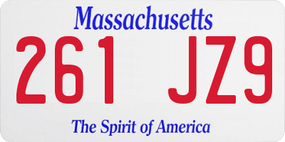 MA license plate 261JZ9