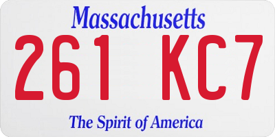 MA license plate 261KC7