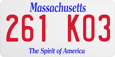 MA license plate 261KO3