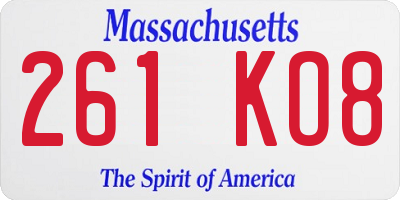MA license plate 261KO8