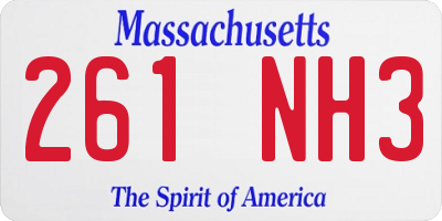 MA license plate 261NH3