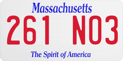 MA license plate 261NO3