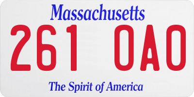 MA license plate 261OA0