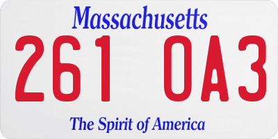 MA license plate 261OA3