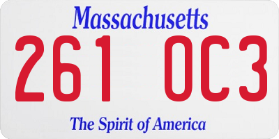 MA license plate 261OC3