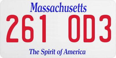 MA license plate 261OD3