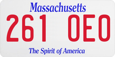 MA license plate 261OE0