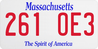 MA license plate 261OE3