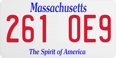 MA license plate 261OE9