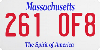 MA license plate 261OF8