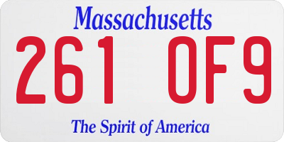 MA license plate 261OF9