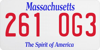 MA license plate 261OG3
