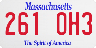 MA license plate 261OH3