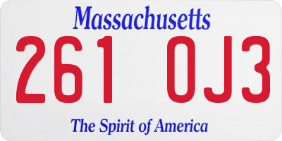 MA license plate 261OJ3