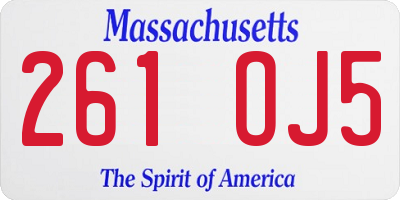 MA license plate 261OJ5