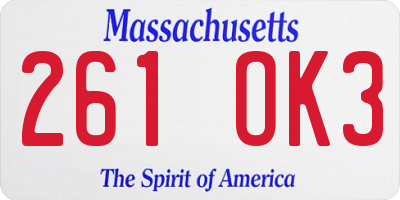 MA license plate 261OK3