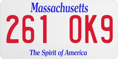 MA license plate 261OK9