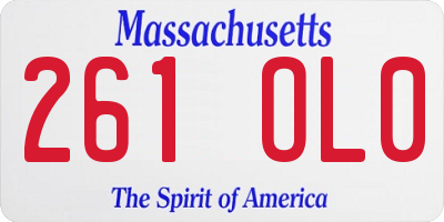 MA license plate 261OL0