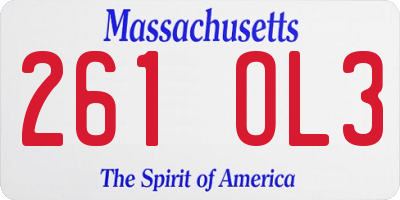 MA license plate 261OL3