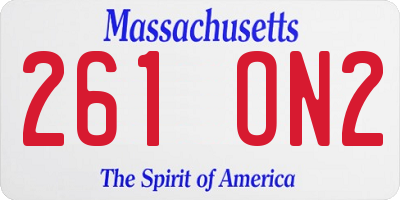 MA license plate 261ON2