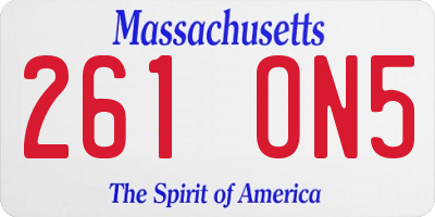 MA license plate 261ON5