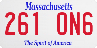 MA license plate 261ON6