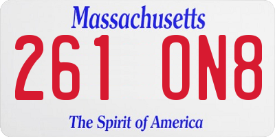 MA license plate 261ON8